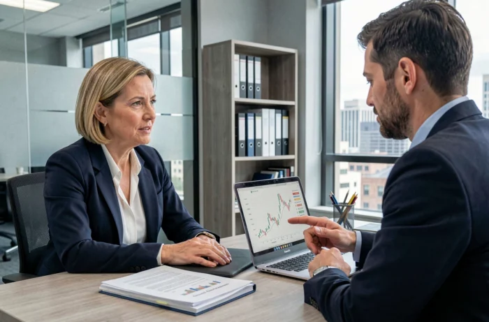 Femme consultant un conseiller bancaire pour obtenir un financement immobilier rapide et sécurisé